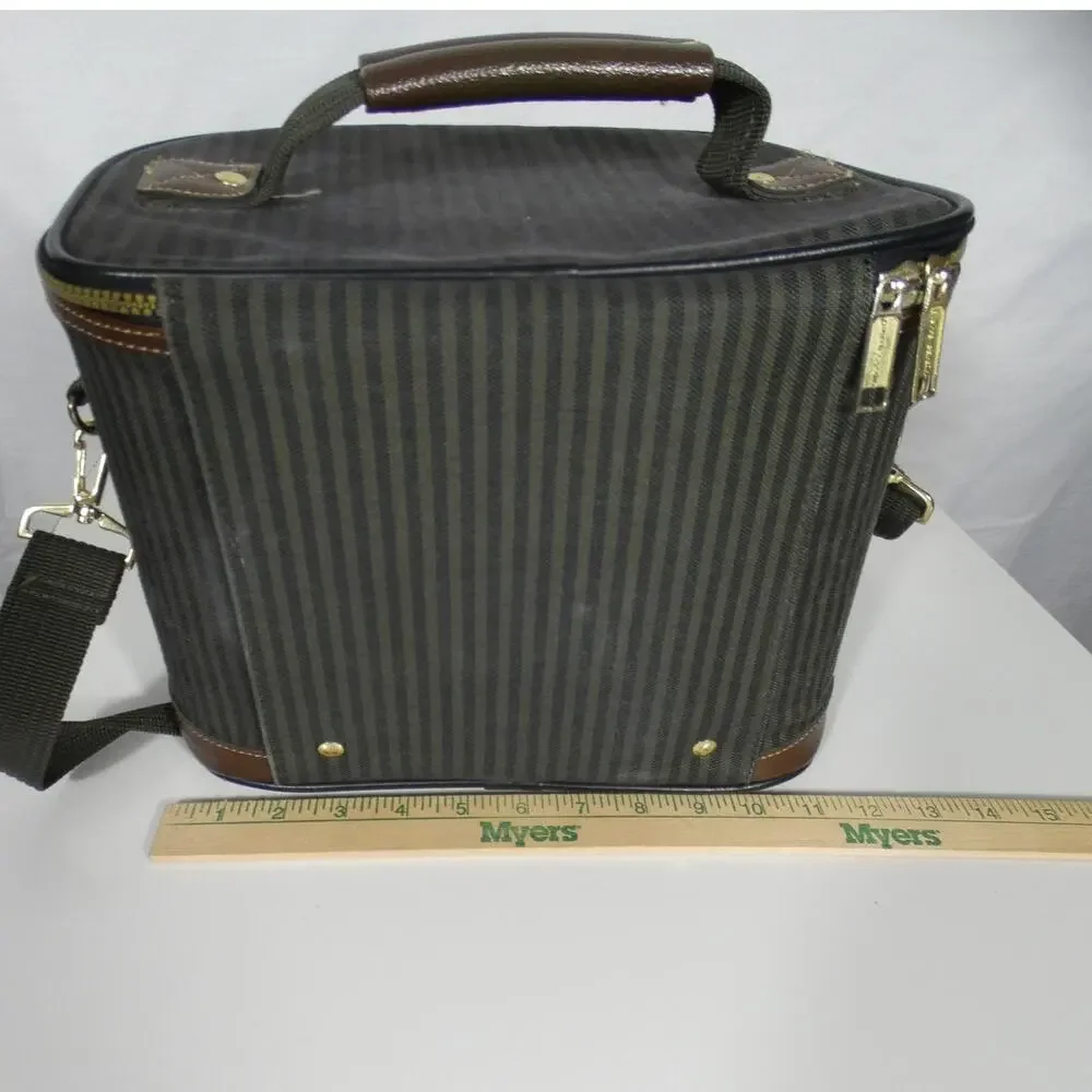 Vintage Pierre Cardin Makeup Train Case Zipper Closure Handle Strap Canvas